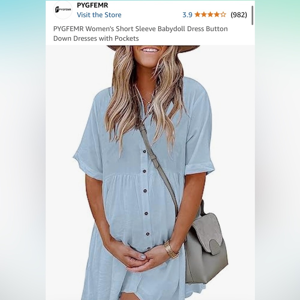 Light Blue Button-Up Dress with Crossbody Bag